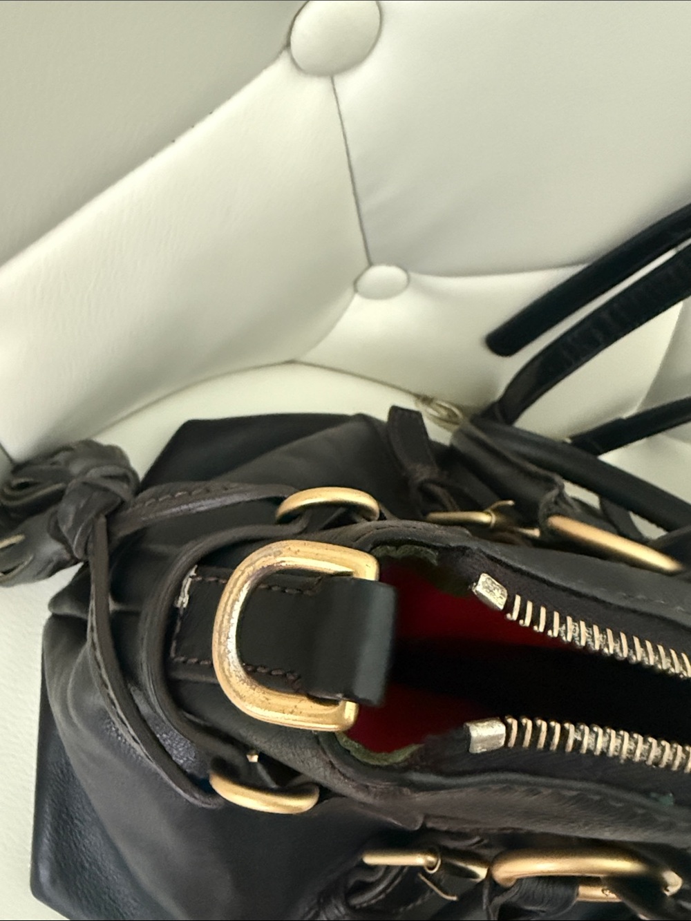 Dooney & Bourke Florentine Black Leather Satchel Bag Gold Accents READ Descripti - Picture 10 of 16